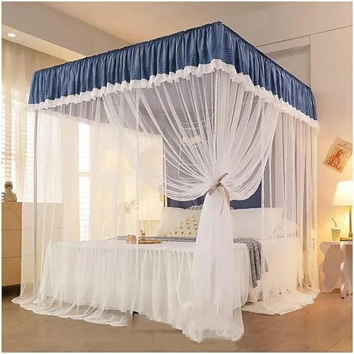 Blaues Quad-Baldachin-Moskitonetz mit Ständer, dekorativer Vorhang für Einzel- und Doppelbett (Farbe: Stil 1, Größe: 150 x 210 cm/59 x 83 Zoll) (Farbe: Stil 1, Größe: 150 x 200 cm/59 x 79 Zo