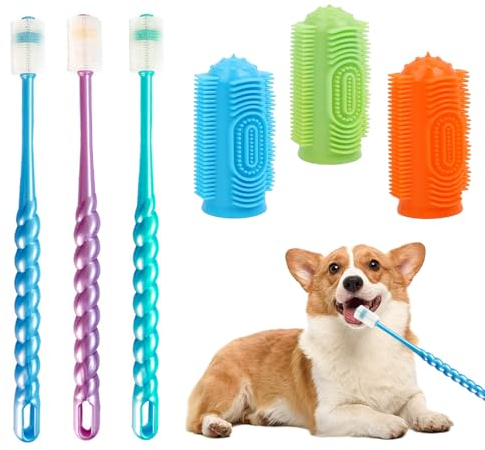 6 Stück 360° Drehung Hundezahnbürste Set, Nanoweiches Haar Hunde Zahnbürste, Wiederverwendbar Fingerzahnbürste Hund, Anti-Plaque Hundezahnbürste Fingerling für Haustier Katze, Hunde