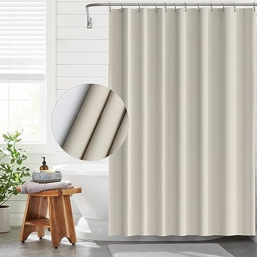 Funria Duschvorhang 120x200 cm Beige PEVA Badevorhang Anti-schimmel Wasserdicht Badezimmer Vorhänge mit 8 Duschvorhangringe Duschvorhang Creme für Badewanne