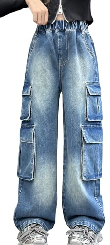 Ragazze Jeans Baggy Jeans Hip Hop Pantaloni a Gamba Larga Bambini Pantaloni Streetwear Casual Blu 120