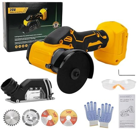 Cordless Mini Angle Grinder Compatible with Dewalt 20V Battery, 20000RPM 76mm Power Cordless Angle Grinder Tool with 2 Grinding Discs, 2 Cutting Discs, Dust Shield, Gloves and Goggles (No Battery)
