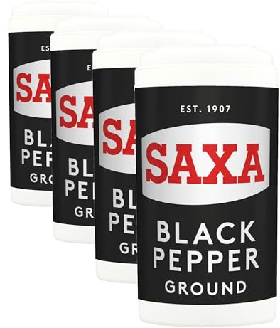 Saxa Ground Black Pepper Simply Unlocks Flavour, 25 g Shaker (Pack of 4)