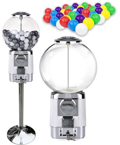 QXIWAOE Coffee Pod Gumball Machine,With Metal Stand&20 Colored Ball Shells Capsule Vending Machines,Commercial Coin Gumball Machine,Can Hold 240 Capsules-3.2cm,Used In Stores,At Home,White