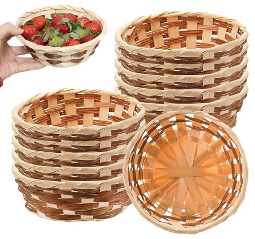 10Pcs Round Gift Baskets, Bamboo Bread Bin, Bread Baskets for Table, Natural Handmade Bamboo Fruit Basket for Shop Supermarket Restaurant Display Decor Home Storage