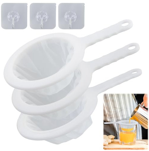 3 Pack Fine Mesh Strainers, Small Strainers for Kitchen Ultra-fine Nylon Mesh Sieve Colander-Skimmer with Handle Sieve Sifters for Food Tea Rice Coffee Oil Noodles Fruits Vegetable 100/200/400 Mesh