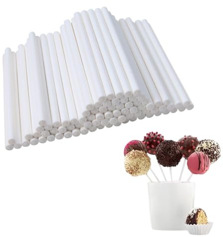 FuzlPnag 100 Piezas Palitos para Piruletas de Papel Blanco, 10 cm*4mm Cake Pops Sticks， para Cumpleaños, Bodas, Baby Showers, Fiestas Infantiles