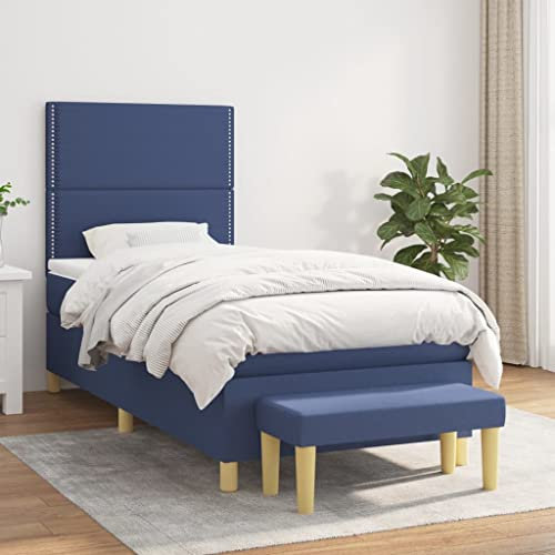LAPOOH Boxspringbett mit Matratze Blau 90x190 cm Stoff, Bett, Bed Frame, Familienbett, Bettrahmen, Bett Gestell, Bett Rahmengestell, Schlafzimmer Bett - 3137043