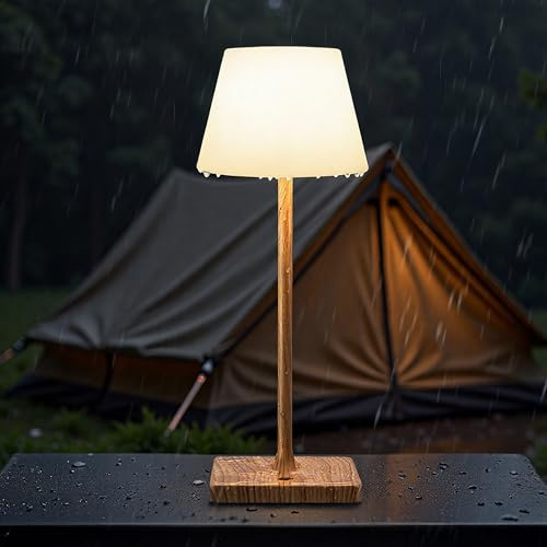 NEWSEE Rechargeable Cordless Table Lamp, Battery Operated Bedside Lamp, 4000mAh, Dimmable Touch light, Waterproof, Portable, Outdoor Desk Lamp, Suitable for Bathroom,Bar, Bedroom, Camping (Wood Grain)