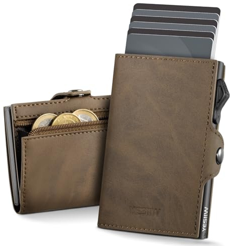 YESIIW Porte Carte Homme avec Compact au Maximum, Pop up Portefeuille Homme pour 8 Cartes, 1 Fenêtre ID & 10 Billet, Portefeuilles et Porte-Cartes avec Protection RFID & Monnaie (Marron)