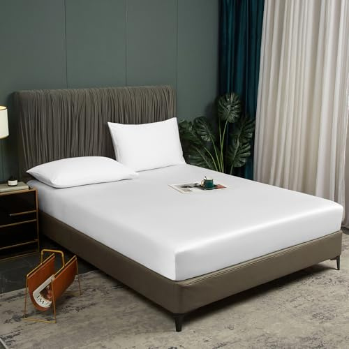 DXHOME 120x200 Spannbettlaken Bambus Weiß Spannbetttuch Set Hypoallerg Kühlende Boxspringbett 100% Bambus Bettlaken Spannbetttuch Leintuch 120 x 200 für Hohe Matratze bis 25-30 cm