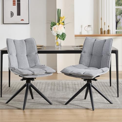 DAYALANE Drehbar Esszimmerstühle 2er Set, 360° Drehstuhl Küchenstuhl mit Doppelkissen Metallbeinen aus Chenille, Polsterstuhl Sessel für Wohnzimmer Esszimmer Arbeitszimmer Schlafzimmer, Grau
