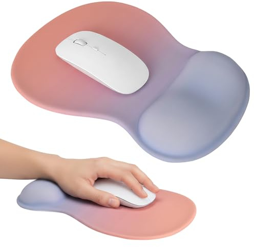 Tappetino Mouse Poggiapolsi, Tappetini per Mouse Ergonomico con Schiuma di Memoria, Tappetino per Mouse da Gioco per Computer e Ufficio, Tocco Morbido, Base Antiscivolo (Sfumatura arancione/blu)