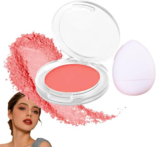 Powder Blush Palette In Tomato Red Shade With Soft Matte Finish - Compact Cheek Makeup For Daily And Travel Use With Built-In Puff Applicator, Long-Lasting Natural Look, Easy To Blend, Lightweight