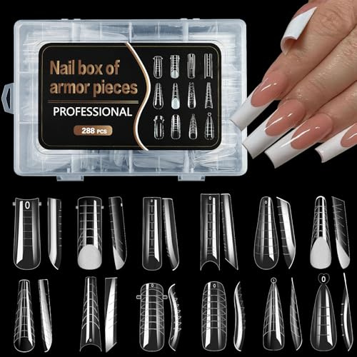 Unghie Finte 288 Pezzi Forme per Unghie Trasparenti con Scala Graduata Dual Form 12 Stili Modelli per Extension Unghie a Copertura Totale per Nail Art Design, Extension Unghie
