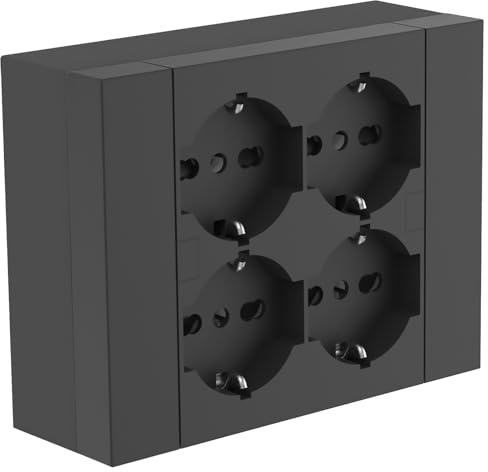 Electraline 22017 Multipresa da parete Quadra 4 Posti Universali, con scatola di supporto per installazioni superficiali, compatibile con tutte le scatole da incasso 3 posti (muratura o cartongesso)