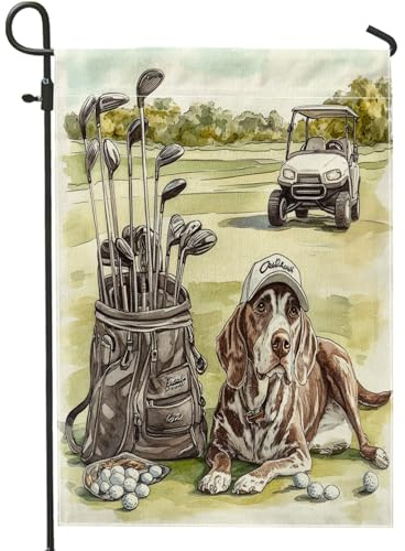 Divertente bandiera tedesca a pelo corto con cane da giardino, 30,5 x 45,7 cm, per esterni, golf, sport, cuccioli, bandiere verticali standard in lino, simpatiche e divertenti stampe per animali