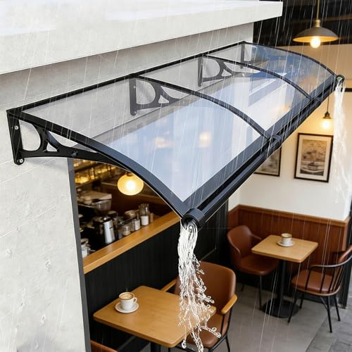 eryssgbf Auvent de Porte d'entrée, Polycarbonate Marquise avec évier de Guidage Protection Contre la Pluie et la Neige,Silencieux,Protection UV. 60x90cm