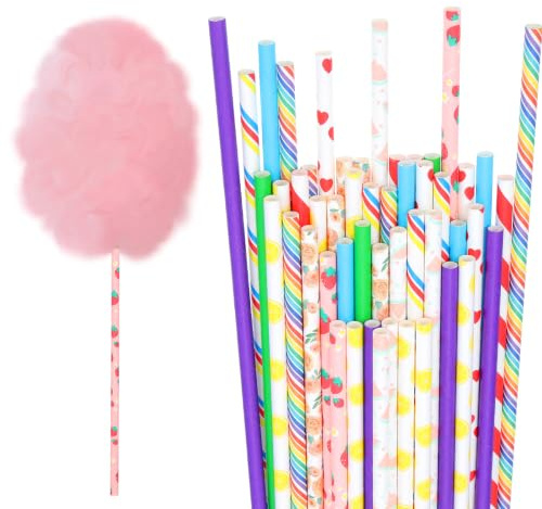 50 conos de algodón de azúcar, palitos coloridos de 11 pulgadas, conos de paja de papel de color aleatorio para cumpleaños, boda, fiesta de vacaciones