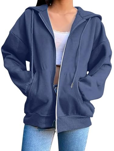 Generisk övergångsjacka dam lång lätt, dam huvtröja med dragkedja fickor sweatjacka streetwear blusjacka mode enfärgad fritidsjacka bekväm huvjacka elegant sweatshirtjacka