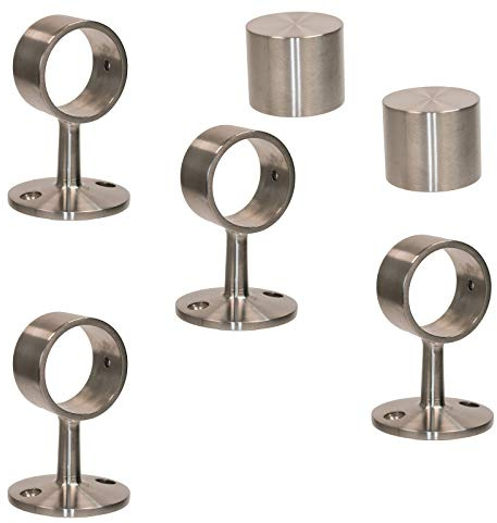 Edelstahl Endkappen & Seilträger Set für 40 mm Handlaufseil – 2 Endkappen + 4 Wandhalter matt gebürstet | Befestigung für Treppengeländer und Absperrseil | inkl. Schrauben und Dübel