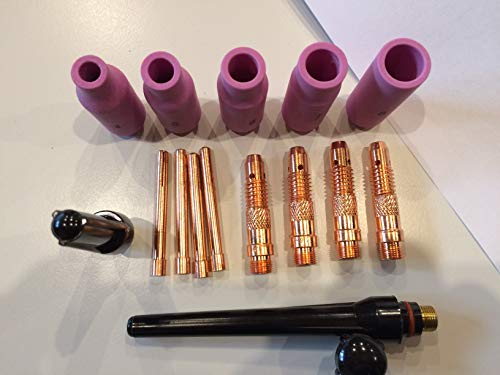 HST TIG WIG Verschleißteile Set 16 Stück I Schweißzubehör mit Keramikdüsen, Spannhülsen I Schlauchset für Brenner SR/WP 17/18/26