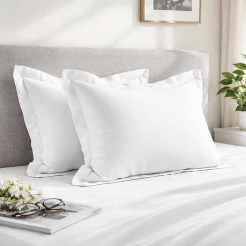 Pizuna 100% Cotton Standard Pillowcases 2 Pack White 50x75cm, 400 Thread Count Long Staple Combed Cotton Soft Pillow Cover, Sateen Weave Oxford Pillow Cases (Cooling Pillowcase 2PC) | 400 Thread Count Long Staple Combed Cotton Soft Pillow Cover Sateen Weave Oxford Pillow Cases (Cooling Pillowcase 2PC)