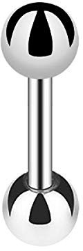 Piersando Universal Piercing Barbell Hantel Brust Intim Ohr Tragus Helix Zunge Ohr Cartilage Stab Stecker Edelstahl mit Kugeln 3,0mm x 12mm x 6mm Silber