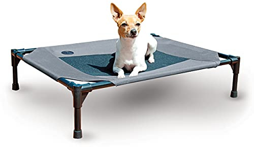 K&H Pet Products Lit surélevé, rafraîchissant pour Chiens, avec Maille Respirante Lavable, Pieds en Caoutchouc antidérapant, lit Portable pour intérieur et extérieur, Maille Gris/Noir Moyen