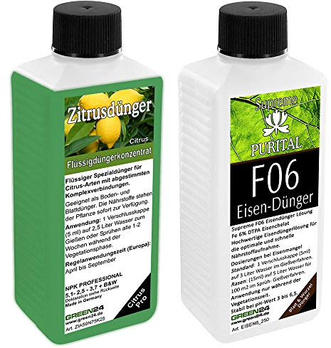 Zitrus Dünger SET mit extra Eisendünger - Citrus düngen, Premium Flüssigdünger aus der Profi Linie mit zusätzlichem Eisendünger im SET, NPK Volldünger für Zitruspflanzen