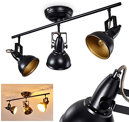 HOFSTEIN Deckenleuchte Tina, verstellbare Deckenlampe aus Metall in Schwarz/Goldfarben, moderne Leuchte im Industrial/Retro/Vintage-Design, 3 x E14, Wohnzimmer, Esszimmer, Schlafzimmer, Küche