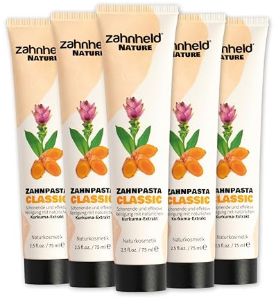 Zahnheld Nature Classic Zahnpasta ohne Fluorid, vegan, Kurkuma & Kokosöl | 75ml Zahncreme, natürliche Zahnpflege, Zahnreinigung & Mundhygiene für Zahnfleisch & Zähne, entzündungshemmend