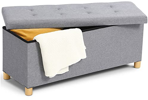 IDMarket - Banc Coffre Rangement sur Pied 100 cm Tissu Gris Clair