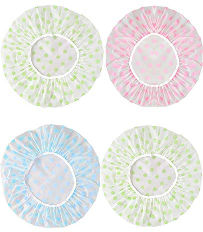 4 Pezzi Cuffia Doccia Riutilizzabile Impermeabile Cuffia da Bagno Elastica Grande Shower Caps, Capelli Protezione per Donna Doccia Spa Salon Bagno Uso Domestico
