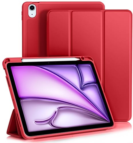 Vobafe Funda Compatible con iPad Air 11 Pulgadas 2025 2024/5 4 Generación 2022/2020(10.9 Pulgadas), Funda Plegable Protector Cover con Portalápiz, Auto-Sueño/Estela, Rojo
