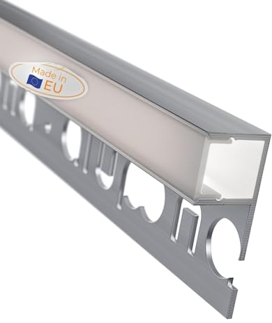 Alupona Mola LED Fliesenprofil I 10 x 2 m I Langlebige Aluminium Fliesen-Abschlussleiste für LED Streifen bis 1cm Breite I LED Trockenbauprofil eloxiert I Fliesenschiene + Acryl Abdeckung opal