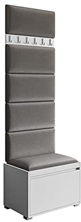 Mirjan24 Garderoben-Set Najas 60 II, Schuhschrank + Kleiderhakenbrett, 6 Kleiderhaken, Flurgarderobe, Wandgarderobe, Schrank (Manila 16, 6 Stück gepolsterte Wandpaneele Samit 60 x 30 cm)