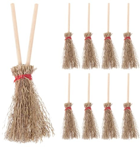 EXCEART 24pcs Mini Broom Mini Dollhouse Brooms Craft Decoration Miniature Witch Broom Decoratio for Halloween Party Red Rope, 12pcs (10J47AR151)