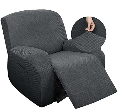 Highdi Stretchhusse für Relaxsessel Komplett Sesselschoner, Stretch Relaxsessel Bezüge 1 Stück - Karierter Jacquard Elastisch Sesselbezug für Fernsehsessel Liege Sessel (Grau)