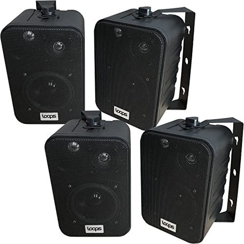 Loops LP0001B-4x2 70W 4 2-Way Stereo Speakers - Black, 2x PAIRS, Wall Mountable, HiFi, Home Cinema, 8 Ohm, 1 Year Warranty