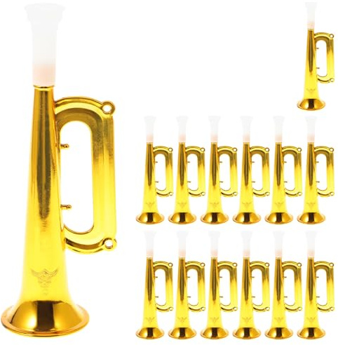 Toyvian Toy Trumpet Childrens Trumpet 14pcs Plastic Kids Instrument Party Noise Makers Kids Birthday Party Favors Golden Air Horn