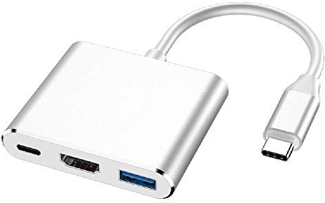 HCTian USB C to HDMI Adapter, Type C to HDMI 4K, USB 3.0 Port, USB C Charging Port Converter Adapter Compatible with MacBook, iPad Pro, Surface, Silver