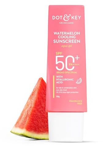 Dot & Key Watermelon Cooling Sunscreen SPF 50+ PA++++ With Hyaluronic Acid, Instantly Cools Skin, Broad Spectrum Protection Controls Excess Oil, Checks Tanning, No White Cast, All Skin Types 50g