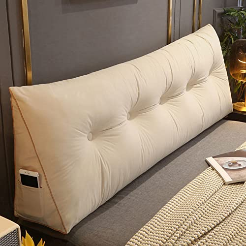 RAKTOV Cómoda almohada lumbar para cama de lectura, cojín triangular para cabecero, almohada de cuña grande, almohada de lectura para ventana de bahía, sofá tatami, dormitorio, 60 x 50 x 20 cm, beige