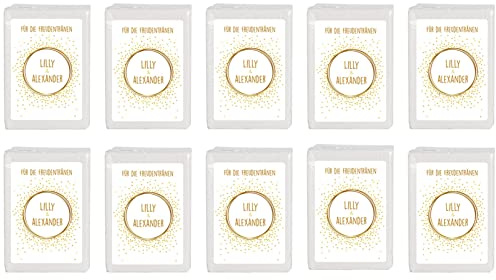 Herz & Heim® Taschentücher 10 x 10 in personalisierter Packung zur Hochzeit, verschiedene Motive Goldenes Konfetti