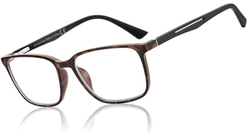 ZENOTTIC Occhiali con Filtro Luce Blu, Occhiali da Lettura Uomo con Montatura Quadrata, Antiriflesso per Sport e Computer guscio di tartaruga 3 x