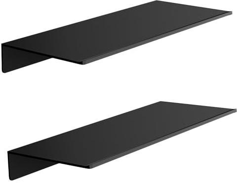 HNVNER Flytande metallhyllor set med 2, längd 30 cm, svart vägghylla för badrum, visningshyllor för väggdekoration för vardagsrum, sovrum, hall, kontor, LX30H2