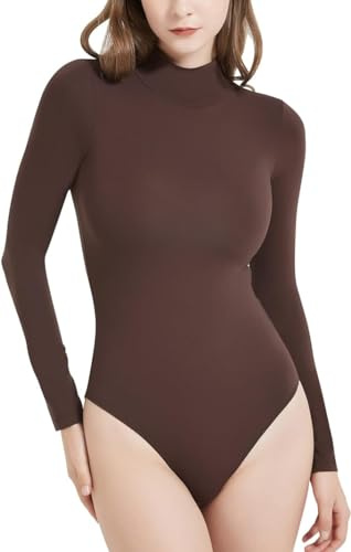 Bcenoilua Body Donna Elegante Maniche Lunghe Collo Alto Bodysuit Caldo Casuale Bodysuits Sexy Aderente Basic Body Suits Elasticizzato Tinta Unita Tuta Jumpsuits Tops