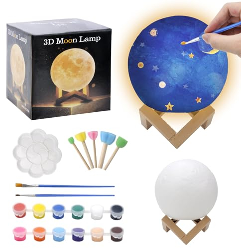 DAWRIS Mondlampe Basteln für Mädchen 6 7 8 9 10 11 12 Jahre Kreatives Bastelset Kinder Mond Lampe Malset Spielzeug Geschenk für Jungen ab 6 Jahre Mädchen Geschenkideen Bemalen Geburtstagsgeschenke