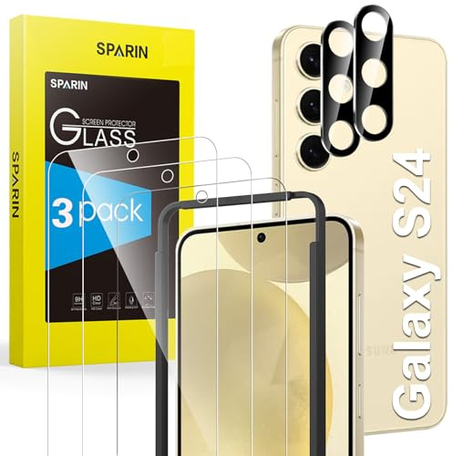 SPARIN Screen Protector for Samsung Galaxy S24, 3+2 Pack | 9H Tempered Glass Screen Protector , Fingerprint ID Compatible, Installation Alignment Frame Included