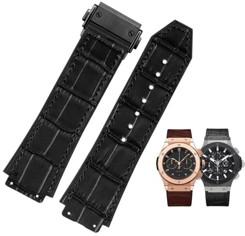 EPANO Uhrenarmband aus echtem Rindsleder, Braun, Schwarz, 26 x 19 mm, für Hublot-Armband, Big Bang, Edelstahl-Schnalle, 26-19mm, Achat